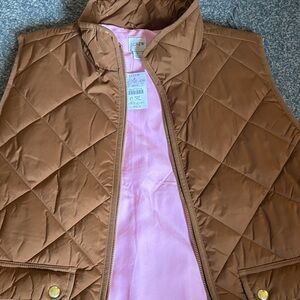 J. Crew Tan Quilted Vest with Pink Lining